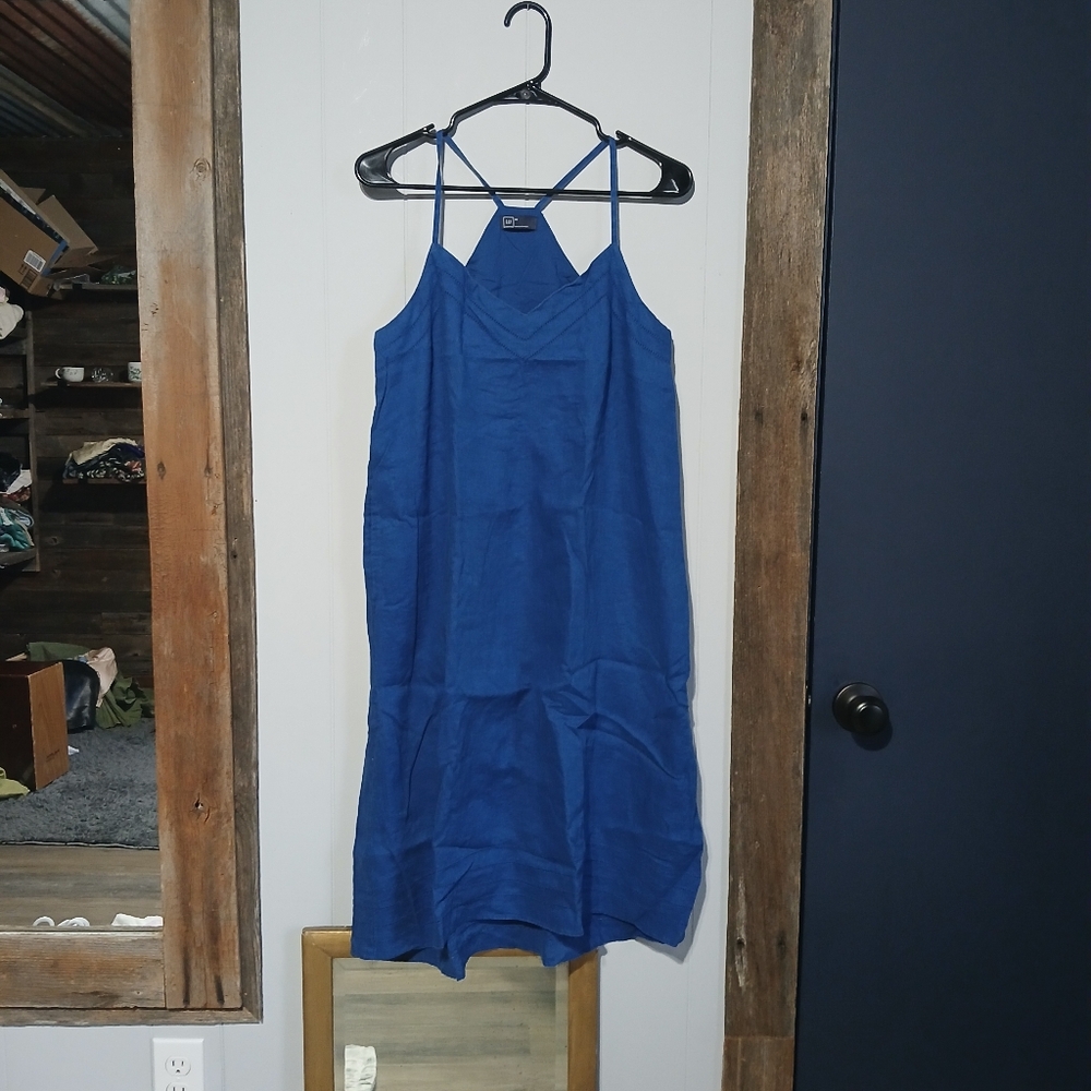 GAP 100% Linen Dark Blue Shift Dress Womens Size 6